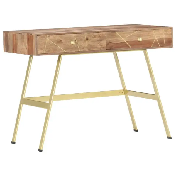 Kirjutuslaud akaatsiapuidust 2 sahtliga, naturaalne ja messing, 100 x 55 x 75 cm – 7