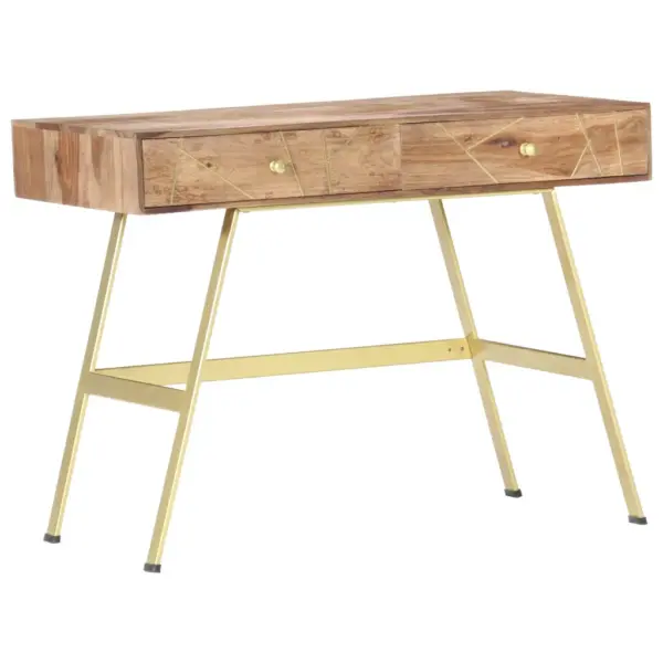 Kirjutuslaud akaatsiapuidust 2 sahtliga, naturaalne ja messing, 100 x 55 x 75 cm – 8