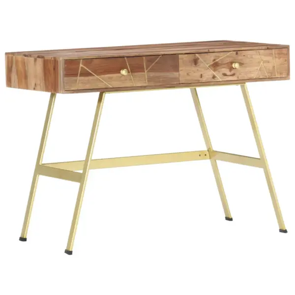 Kirjutuslaud akaatsiapuidust 2 sahtliga, naturaalne ja messing, 100 x 55 x 75 cm – 9