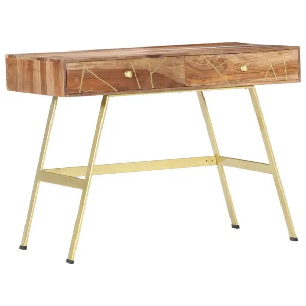 Kirjutuslaud akaatsiapuidust 2 sahtliga, naturaalne ja messing, 100 x 55 x 75 cm – 10