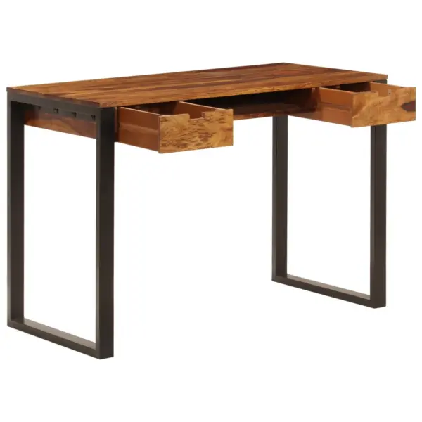 Kirjutuslaud akaatsiapuidust ja terasraamiga, 2 sahtli ja klaviatuurisahtliga, pruun, 110 x 55 x 78 cm – 2