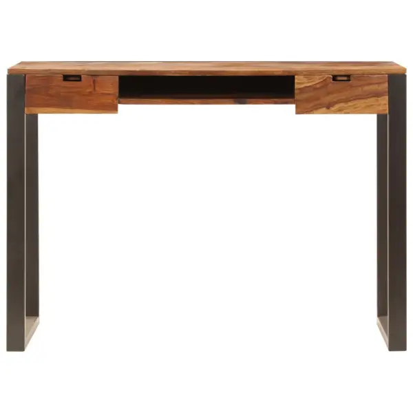 Kirjutuslaud akaatsiapuidust ja terasraamiga, 2 sahtli ja klaviatuurisahtliga, pruun, 110 x 55 x 78 cm – 4