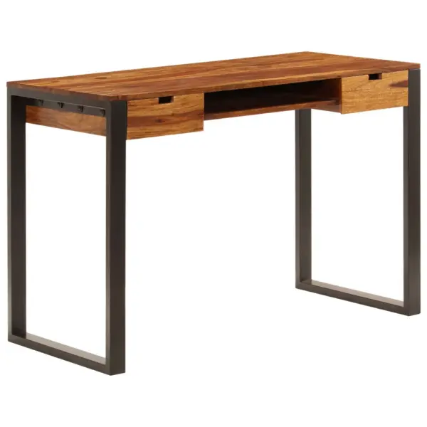 Kirjutuslaud akaatsiapuidust ja terasraamiga, 2 sahtli ja klaviatuurisahtliga, pruun, 110 x 55 x 78 cm – 9