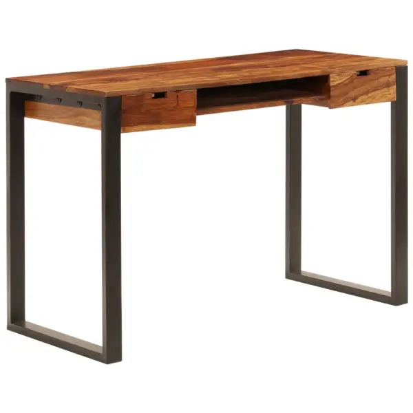 Kirjutuslaud akaatsiapuidust ja terasraamiga, 2 sahtli ja klaviatuurisahtliga, pruun, 110 x 55 x 78 cm – 10