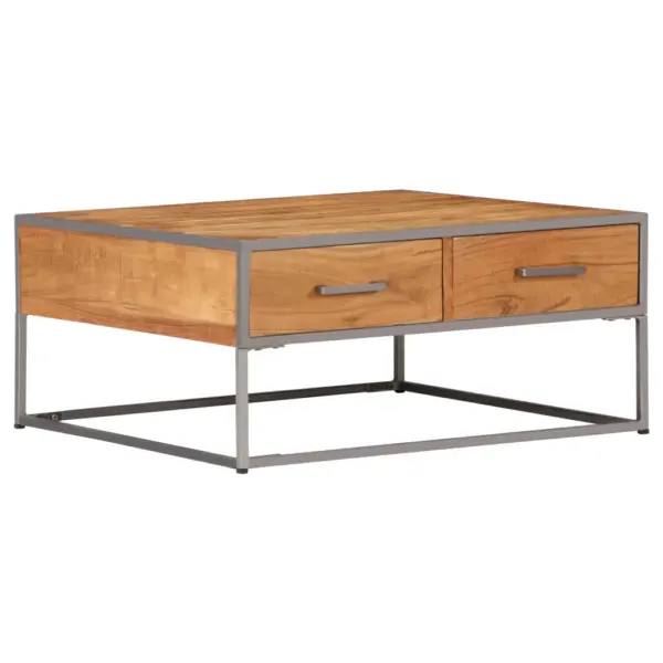 Akaatsiapuidust kohvilaud 2 sahtliga, tööstuslik stiil, 75 x 75 x 35 cm – 11