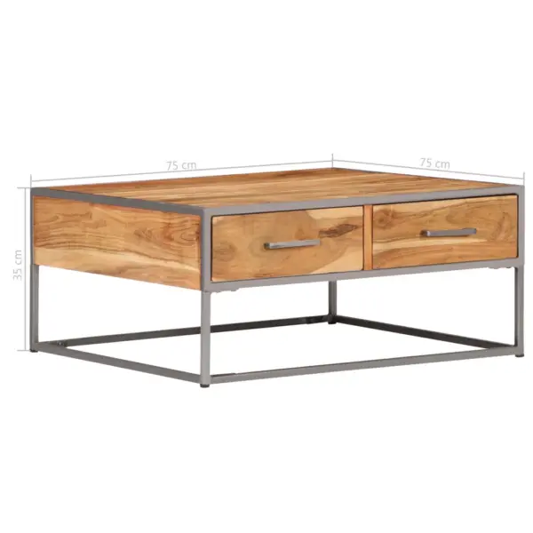 Akaatsiapuidust kohvilaud 2 sahtliga, tööstuslik stiil, 75 x 75 x 35 cm – 10