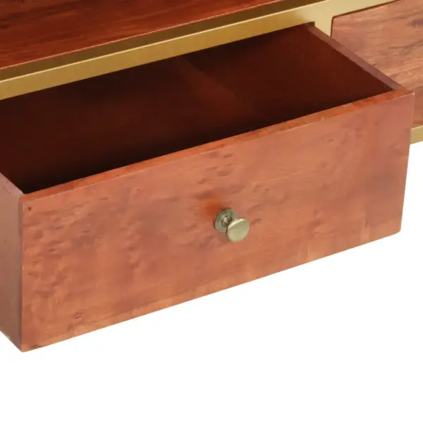 Meekarva akaatsiapuidust kohvilaud terasraamiga, 1 avatud sektsioon ja 2 sahtlit, 90 x 50 x 40 cm - 5