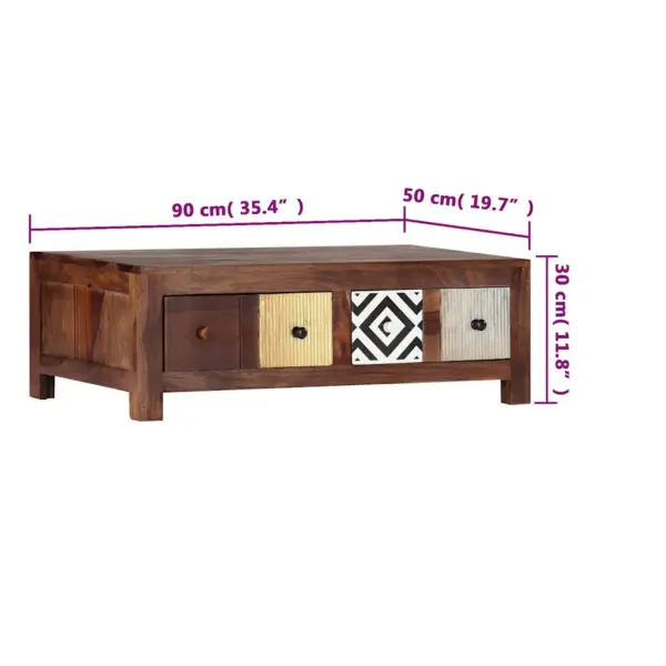 Akaatsiapuidust kohvilaud kahe sahtliga, pruun, 90 x 50 x 30 cm – 5
