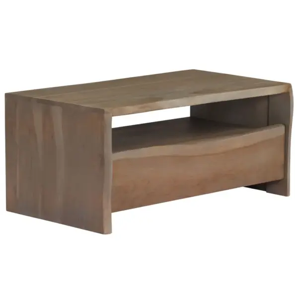 Akaatsiapuidust kohvilaud naturaalse servaga riiuli ja sahtliga, hall, 90 x 50 x 40 cm – 9