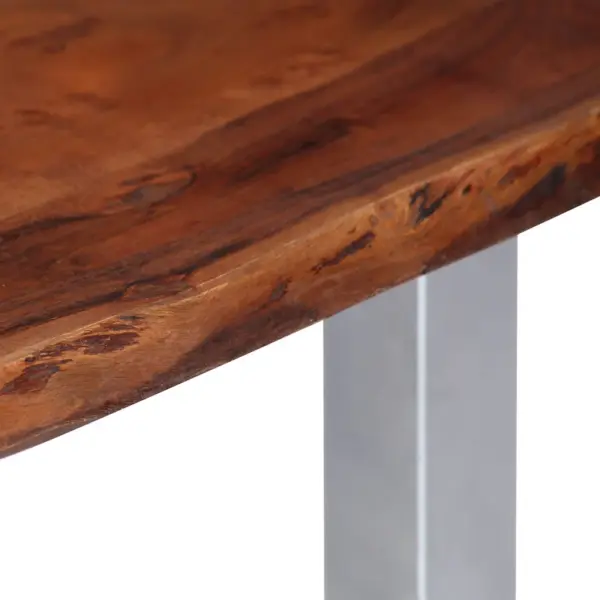 Akaatsiapuidust kohvilaud naturaalsete servadega, pruun ja hõbedane, 115 x 60 x 40 cm – 4