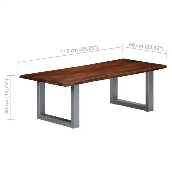 Akaatsiapuidust kohvilaud naturaalsete servadega, pruun ja hõbedane, 115 x 60 x 40 cm – 6