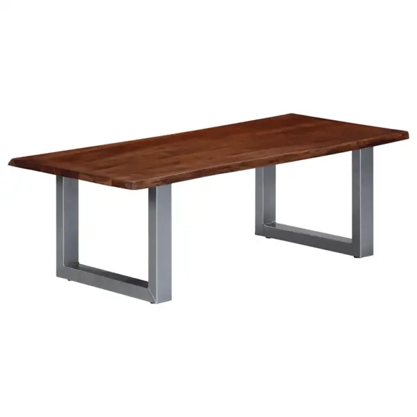 Akaatsiapuidust kohvilaud naturaalsete servadega, pruun ja hõbedane, 115 x 60 x 40 cm – 9