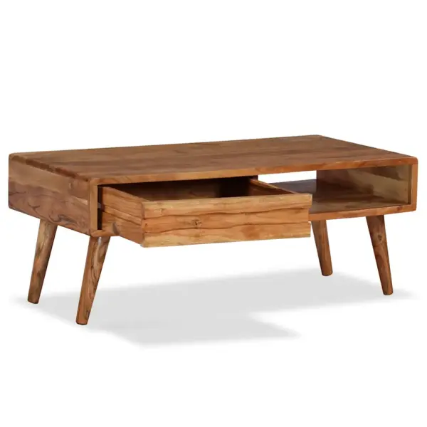 Akaatsiapuidust kohvilaud nikerdatud sahtli ja avatud riiuliga, 100 x 50 x 40 cm – 3