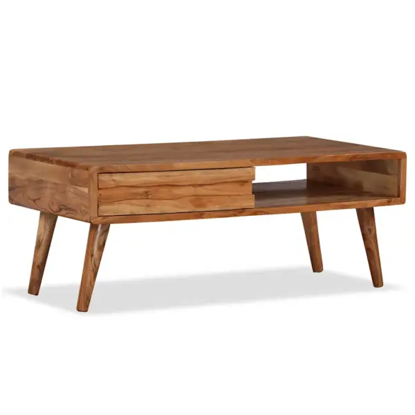 Akaatsiapuidust kohvilaud nikerdatud sahtli ja avatud riiuliga, 100 x 50 x 40 cm – 9