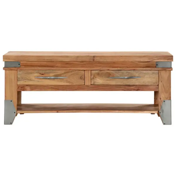 Naturaalset tooni akaatsiapuidust kohvilaud kahe sahtli ja riiuliga, 110 x 52 x 45 cm – 2