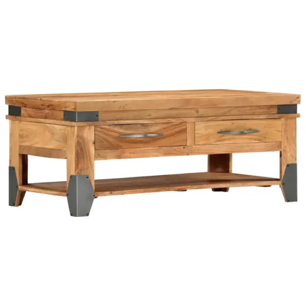 Naturaalset tooni akaatsiapuidust kohvilaud kahe sahtli ja riiuliga, 110 x 52 x 45 cm – 12
