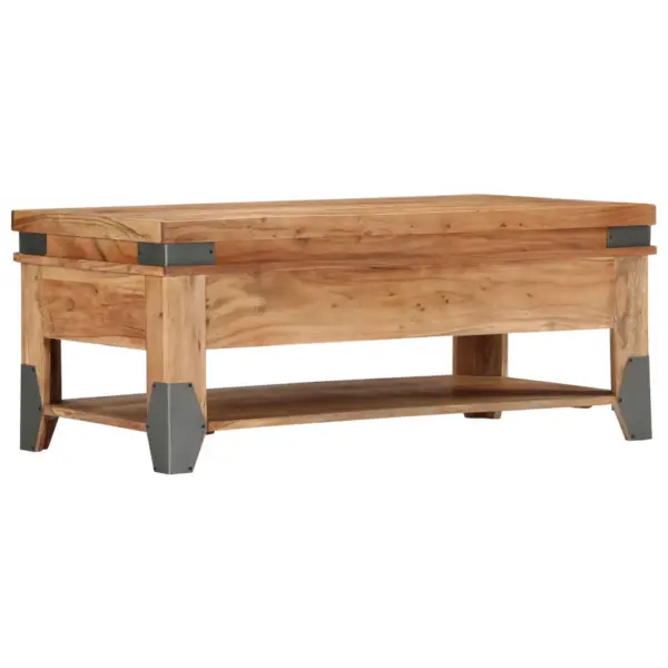 Naturaalset tooni akaatsiapuidust kohvilaud kahe sahtli ja riiuliga, 110 x 52 x 45 cm – 3