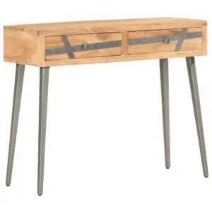 Tööstuslikus stiilis konsoollaud akaatsiapuidust, 2 sahtliga, 90 x 30 x 75 cm