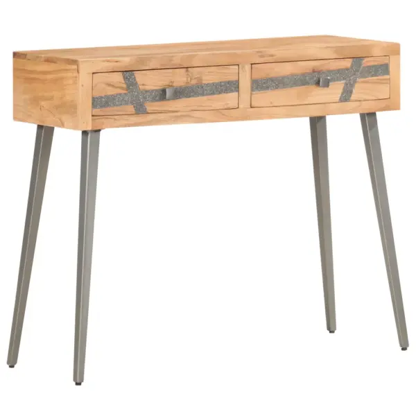 Tööstuslikus stiilis konsoollaud akaatsiapuidust, 2 sahtliga, 90 x 30 x 75 cm – 11