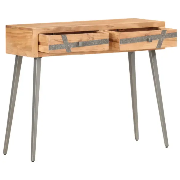 Tööstuslikus stiilis konsoollaud akaatsiapuidust, 2 sahtliga, 90 x 30 x 75 cm – 3