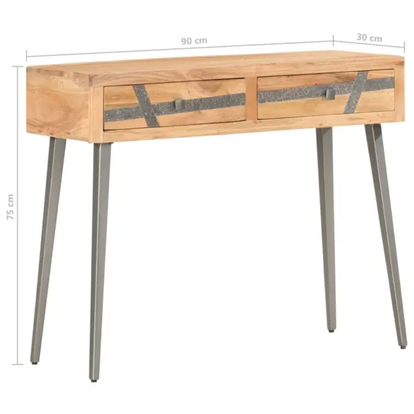 Tööstuslikus stiilis konsoollaud akaatsiapuidust, 2 sahtliga, 90 x 30 x 75 cm – 7