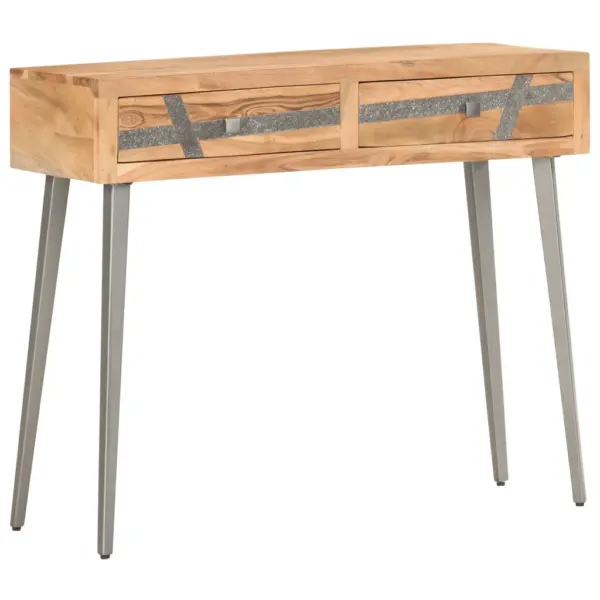 Tööstuslikus stiilis konsoollaud akaatsiapuidust, 2 sahtliga, 90 x 30 x 75 cm – 9