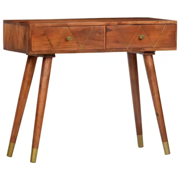 Konsoollaud kahe sahtliga, meekarva akaatsiapuit, pruun, 90 x 35 x 76 cm – 11