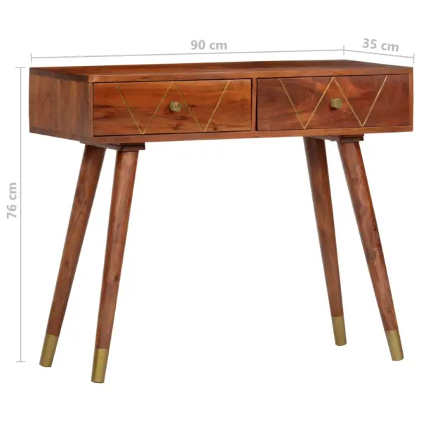 Konsoollaud kahe sahtliga, meekarva akaatsiapuit, pruun, 90 x 35 x 76 cm – 8