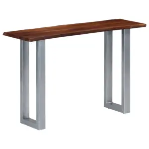 Industriaalstiilis akaatsiapuidust konsoollaud rauast jalgadega, 115 x 35 x 76 cm
