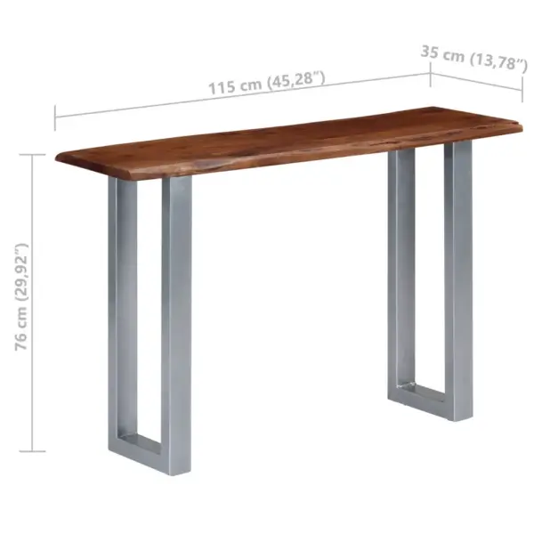 Industriaalstiilis akaatsiapuidust konsoollaud rauast jalgadega, 115 x 35 x 76 cm – 7