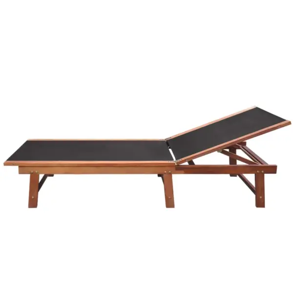 Lamamistoolide komplekt reguleeritava seljatoega, 2 tk, lauaga, akaatsiapuit ja must tekstiilkangas, 200 x 66 x 34 cm – 4