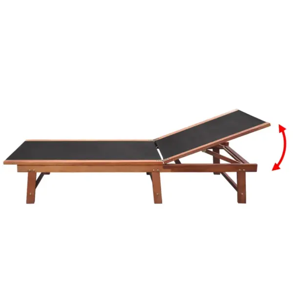 Lamamistoolide komplekt reguleeritava seljatoega, 2 tk, lauaga, akaatsiapuit ja must tekstiilkangas, 200 x 66 x 34 cm – 5