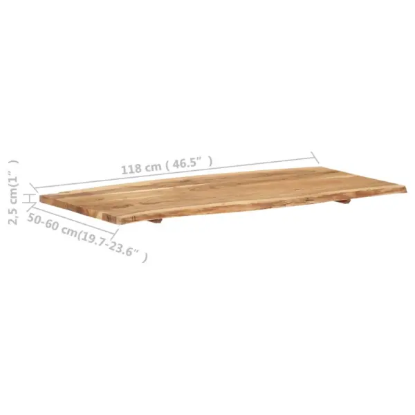Akaatsiapuidust lauaplaat loodusliku servaga, pruun, 118 x (50–60) x 2,5 cm - 4