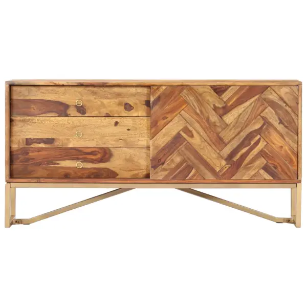 Puhvetkapp akaatsiapuidust 3 sahtli ja uksega, pruun, 118 x 30 x 60 cm – 2