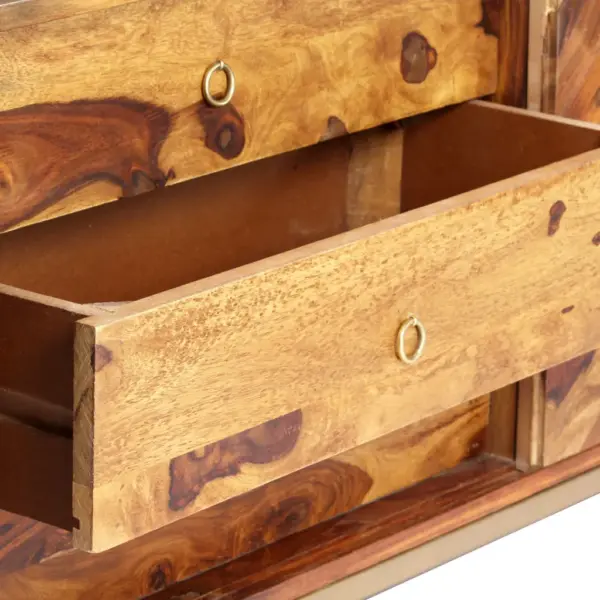 Puhvetkapp akaatsiapuidust 3 sahtli ja uksega, pruun, 118 x 30 x 60 cm – 8