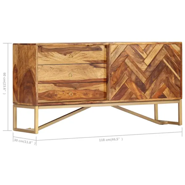 Puhvetkapp akaatsiapuidust 3 sahtli ja uksega, pruun, 118 x 30 x 60 cm – 9