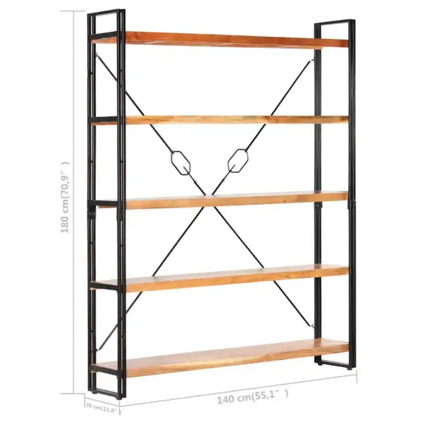 5 riiuliga raamaturiiul akaatsiapuidust ja terasest, pruun, 140 x 30 x 180 cm – 6