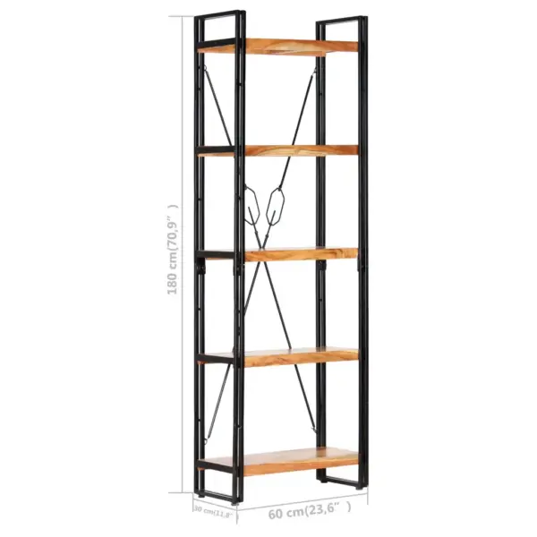Industriaalstiilis 5 riiuliga raamaturiiul, akaatsiapuit ja teras, 60 x 30 x 180 cm - 6