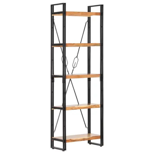 Industriaalstiilis 5 riiuliga raamaturiiul, akaatsiapuit ja teras, 60 x 30 x 180 cm - 9