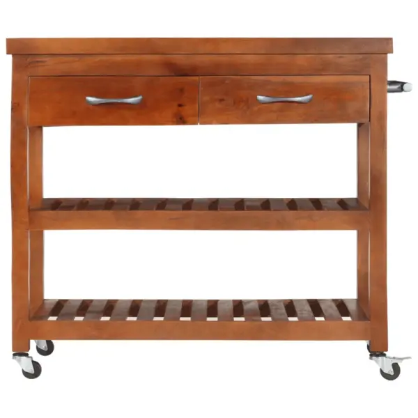 Ratastega köögikäru sahtlite ja riiulitega, akaatsiapuit, 100 x 48 x 89 cm – 3