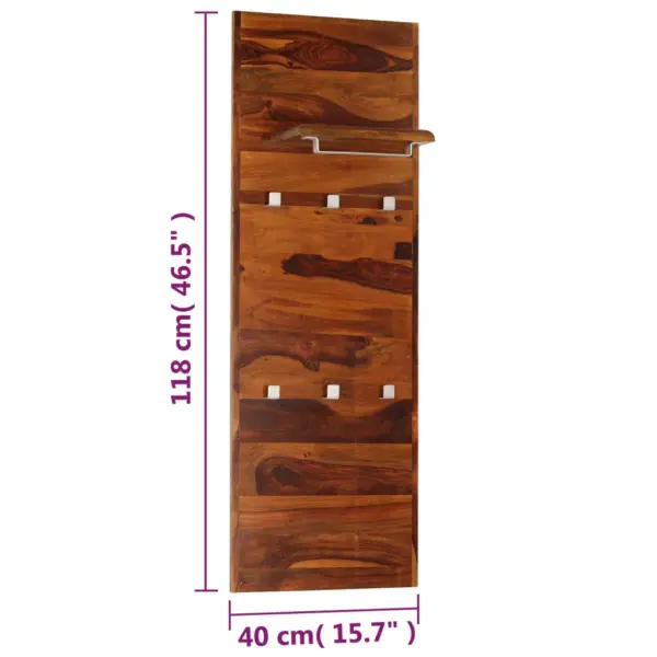 Retrostiilis akaatsiapuidust seinanagi riiuli ja 6 konksuga, 40 x 118 cm – 5
