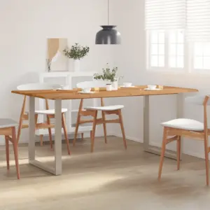 Akaatsiapuidust söögilaud naturaalse servaga, hõbedaste terasjalgadega, 180 x 90 x 76 cm