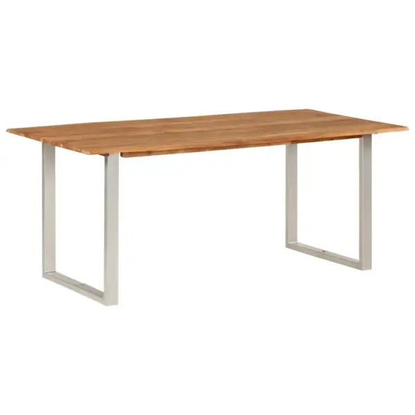 Akaatsiapuidust söögilaud naturaalse servaga, hõbedaste terasjalgadega, 180 x 90 x 76 cm – 2