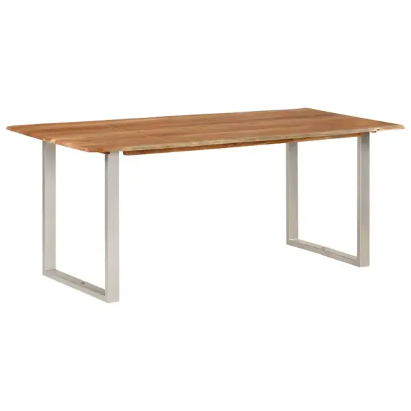 Akaatsiapuidust söögilaud naturaalse servaga, hõbedaste terasjalgadega, 180 x 90 x 76 cm – 11