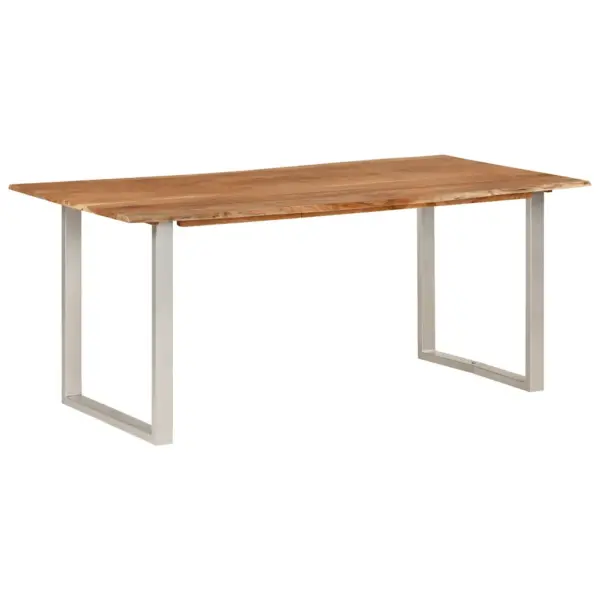 Akaatsiapuidust söögilaud naturaalse servaga, hõbedaste terasjalgadega, 180 x 90 x 76 cm – 13