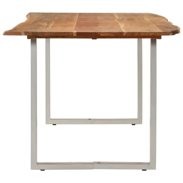 Akaatsiapuidust söögilaud naturaalse servaga, hõbedaste terasjalgadega, 180 x 90 x 76 cm – 5