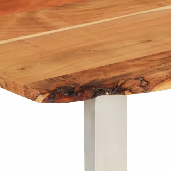 Akaatsiapuidust söögilaud naturaalse servaga, hõbedaste terasjalgadega, 180 x 90 x 76 cm – 7