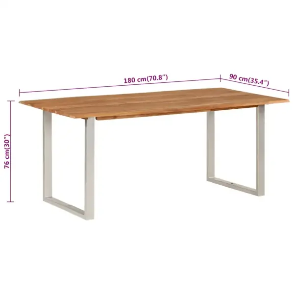 Akaatsiapuidust söögilaud naturaalse servaga, hõbedaste terasjalgadega, 180 x 90 x 76 cm – 10