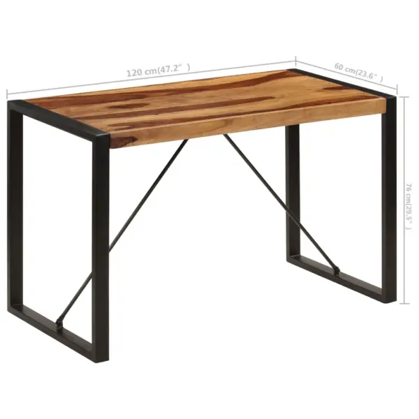 Industriaalstiilis söögilaud akaatsiapuidust ja musta terasraamiga, 120 x 60 x 76 cm – 7