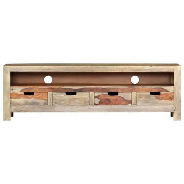 Maalähedane akaatsiapuidust telerialus 4 sahtliga, 130 x 30 x 40 cm – 2